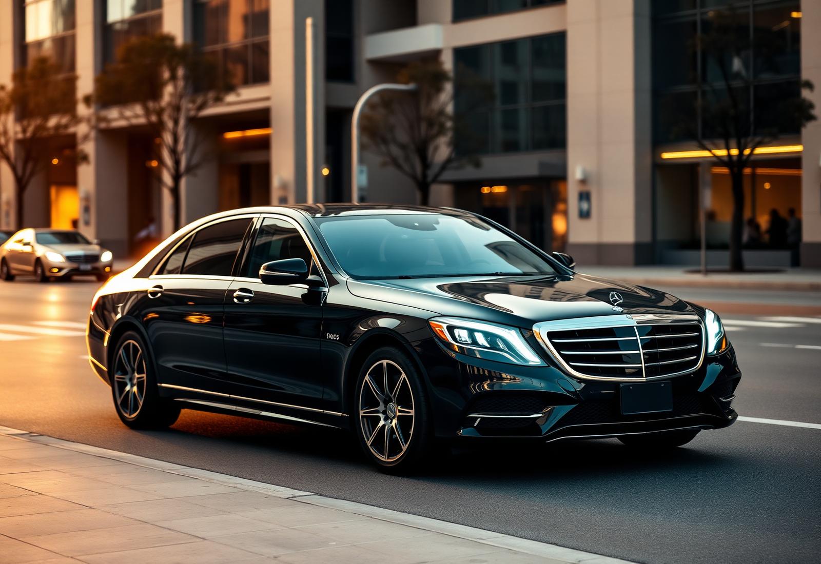 Luxury chauffeur sedan on a city street representing the hosted booking page